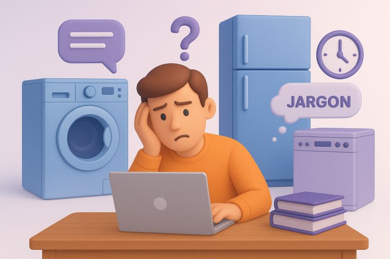 Illustration showing how important features can be missed when overwhelmed by too many appliance options